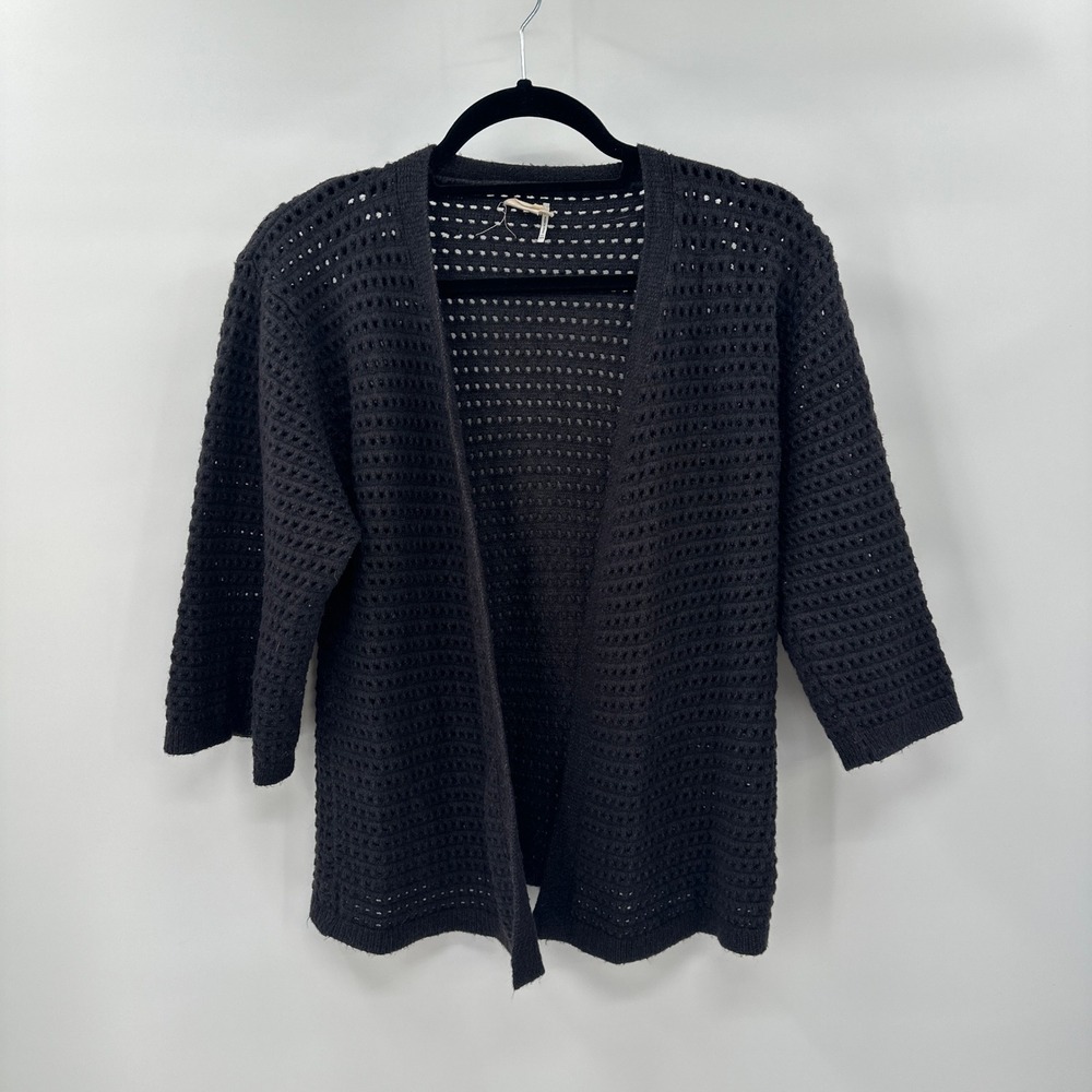 Akemi + Kin Anthropologie Open Knit Crochet Cardigan Sweater Black OS Medium